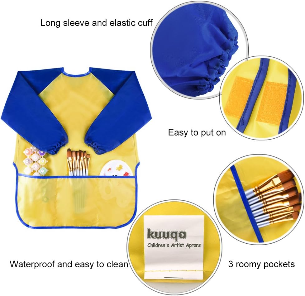 KUUQA Waterproof Children Art Smock Kids Art Aprons – Fun for Kids & Family - Yellow / 1 - image 3