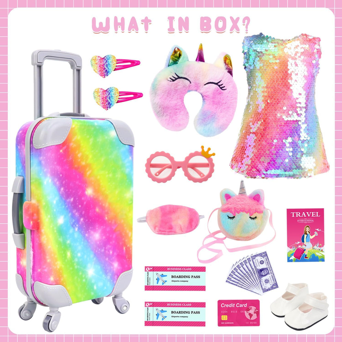 K.T. Fancy 23 PCS 18 Inch Girl Doll Accessories Suitcase Luggage - Yellow Sequined Suitcase - image 2