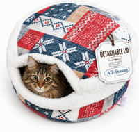 Cat Bed Cave, Enclosed Hideaway with Detachable Lid for Kitten - Snow