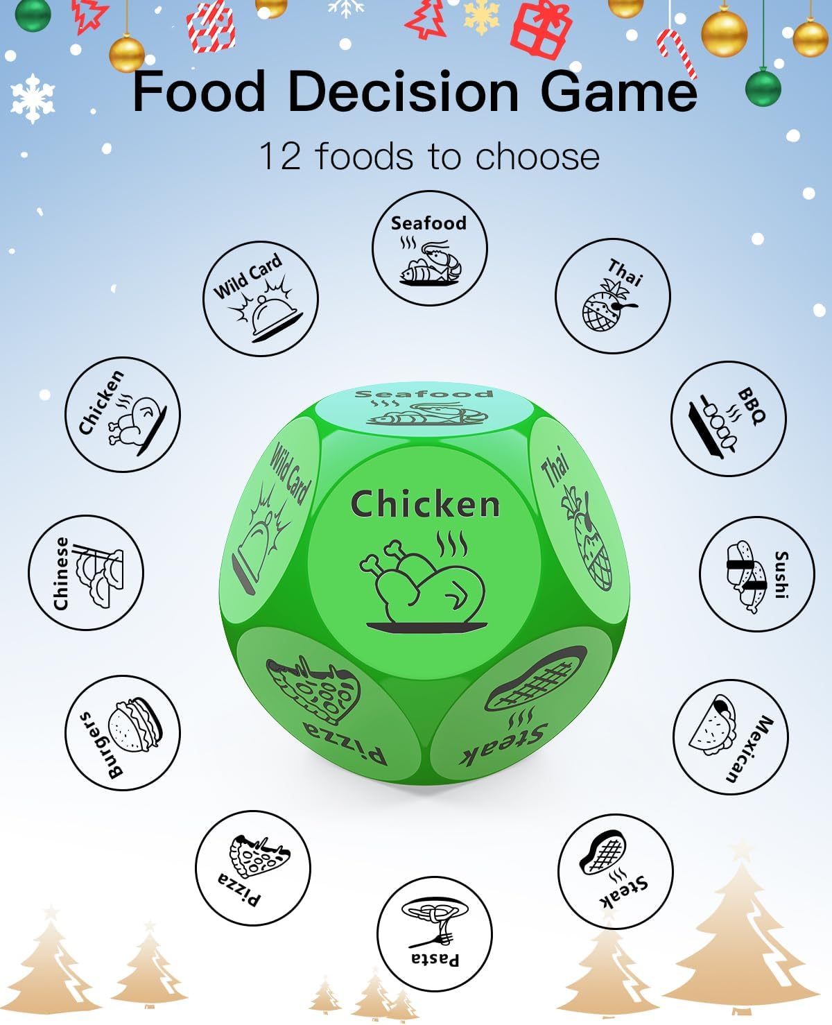 LLYZZ 12-sided food decision dice with engraved dinner options - view 7