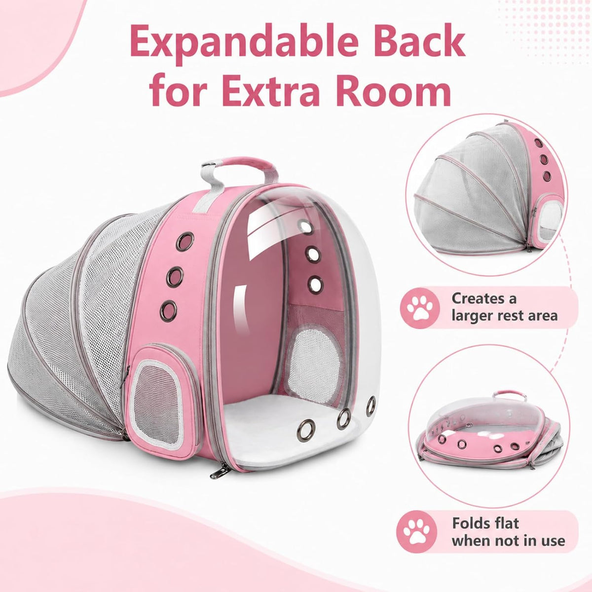 Expandable Cat Carrier Backpack with Bubble Window - Pink - image 3