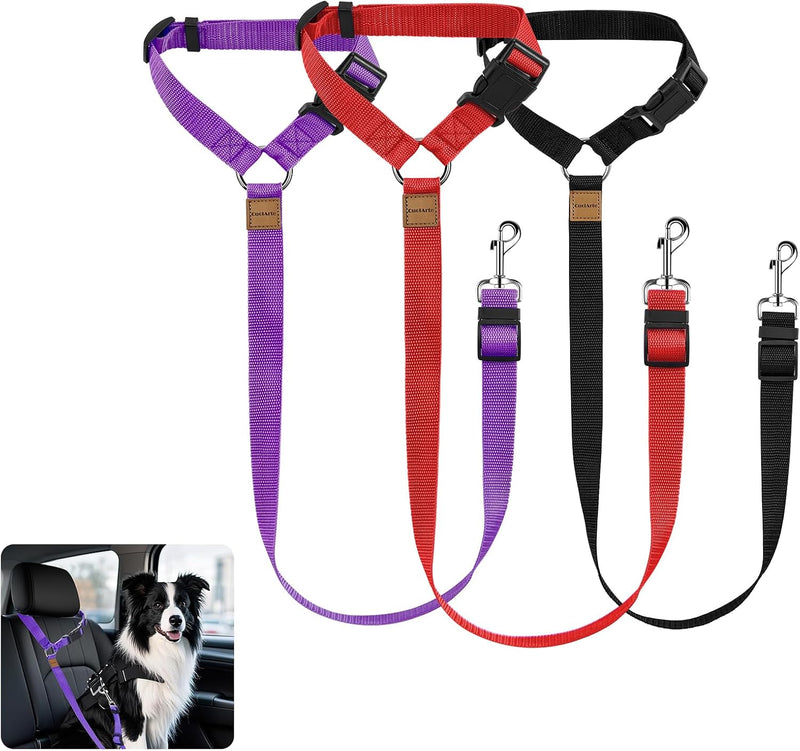 3 Pack Small Dog Belt for Car - Red & Black & Purple