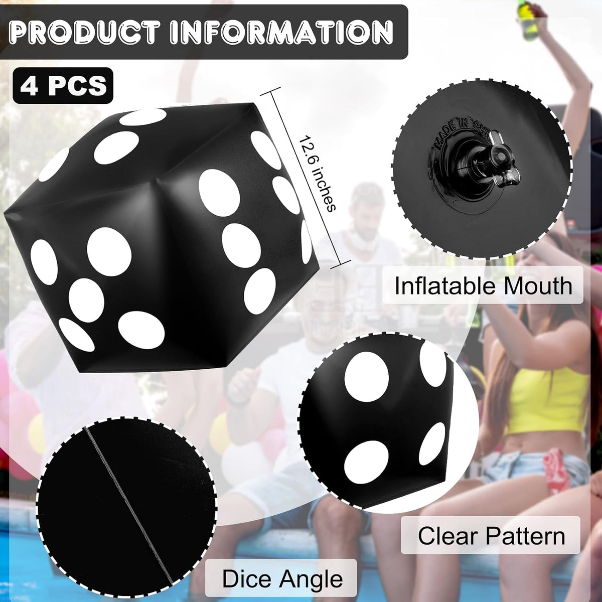 Mototo 4 pack jumbo inflatable dice in red, white, black and blue - view 9
