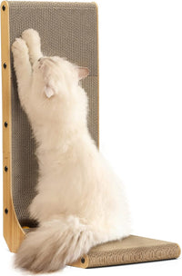 FUKUMARU Cat Scratcher, 26.8 Inch L Shaped Cat Scratch Pad for Indoor Cats – Essentials for Cats - 1 Pack 26.8 in Wood Color