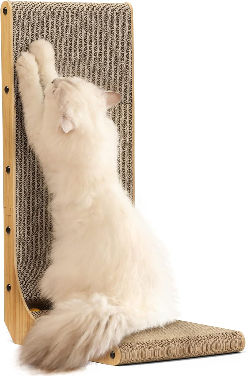 FUKUMARU Cat Scratcher, 26.8 Inch L Shaped Cat Scratch Pad for Indoor Cats – Essentials for Cats - 1 Pack 26.8 in Wood Color