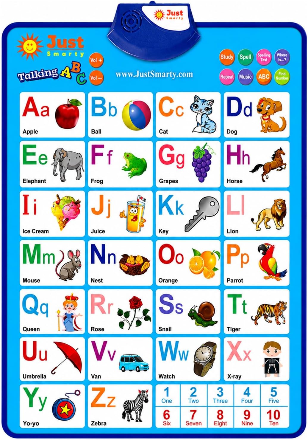 Just Smarty Interactive Alphabet Wall Chart, ABC & 123's, Blue – Fun for Kids & Family - ABCs and 123s - Blue