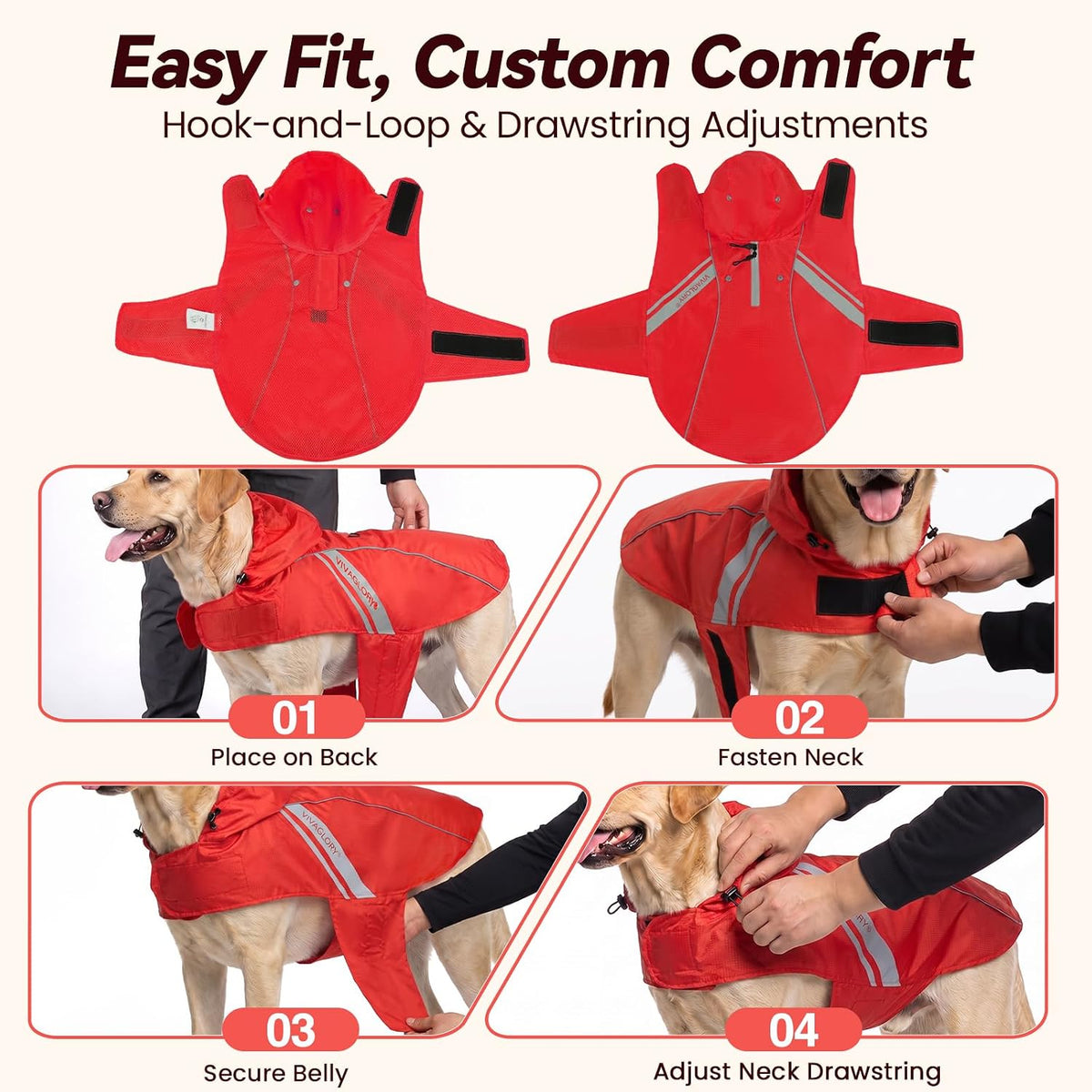 VIVAGLORY Dog Raincoat Wetoff Dog Rain Coat, XS - Red / L (26"-30" chest girth) - image 4