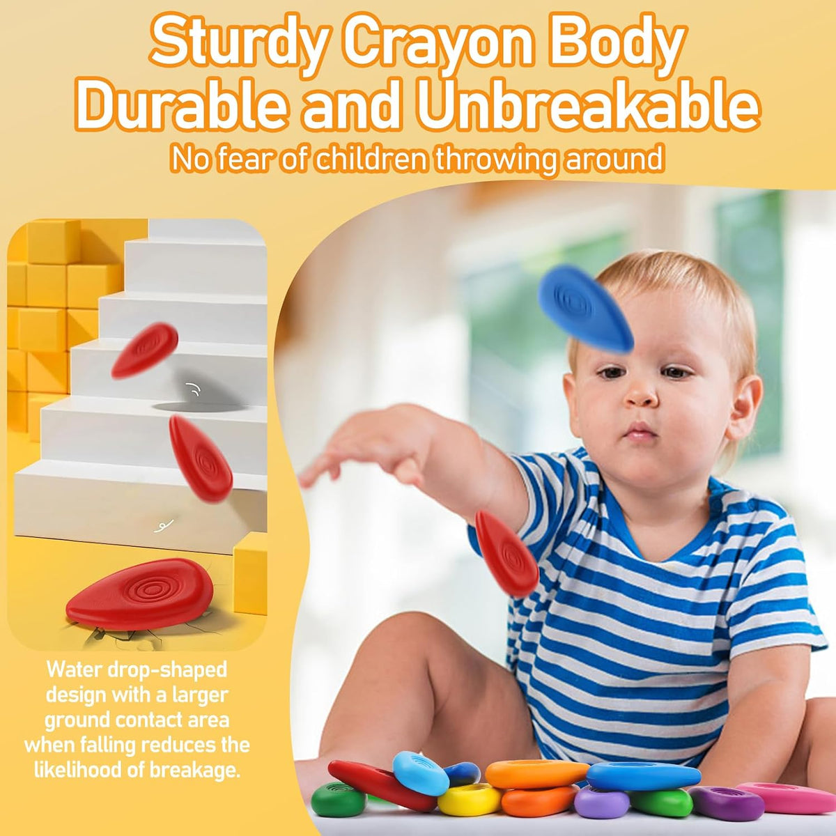 Four Candies Crayons for Toddlers 1-3, Water-Drop Easy-Grip - 12 Colors - image 4