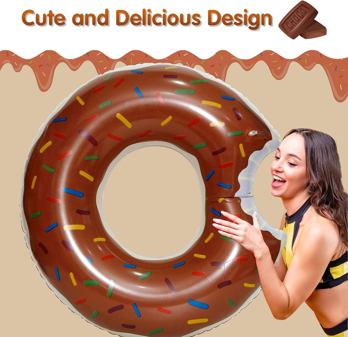 DMAR Donut Pool Float, Donut Tube & Ring for Beach & Pool - 23.4in Chocolate Brown - image 3