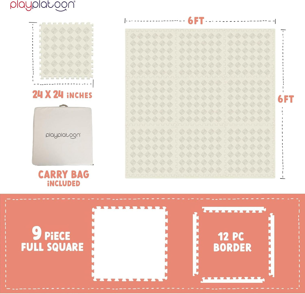 Play Platoon Kids Play Mat, 9 Tile 72x72 Inch - 72"L x 72"W x 0.6"Th / Hand Drawn Tile - image 2