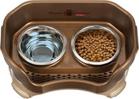 Neater Feeder Deluxe Mess Proof Cat Bowls Elevated for All Breeds – Made in USA – No Spill Raised Bowls for Indoor Cats – Stainless Steel Food and Water Bowl Set, Pet Dish Feeding Station, Bronze