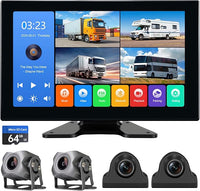4 Channel 1080p Backup Camera Dash Cam for RV/Truck/Trailer/Van/SUV/Cars,10.2 Inch Touch Screen Quad Split Parking Monitor with DVR Recording/Playback/Bluetooth/FM Radio/Music/Video Player