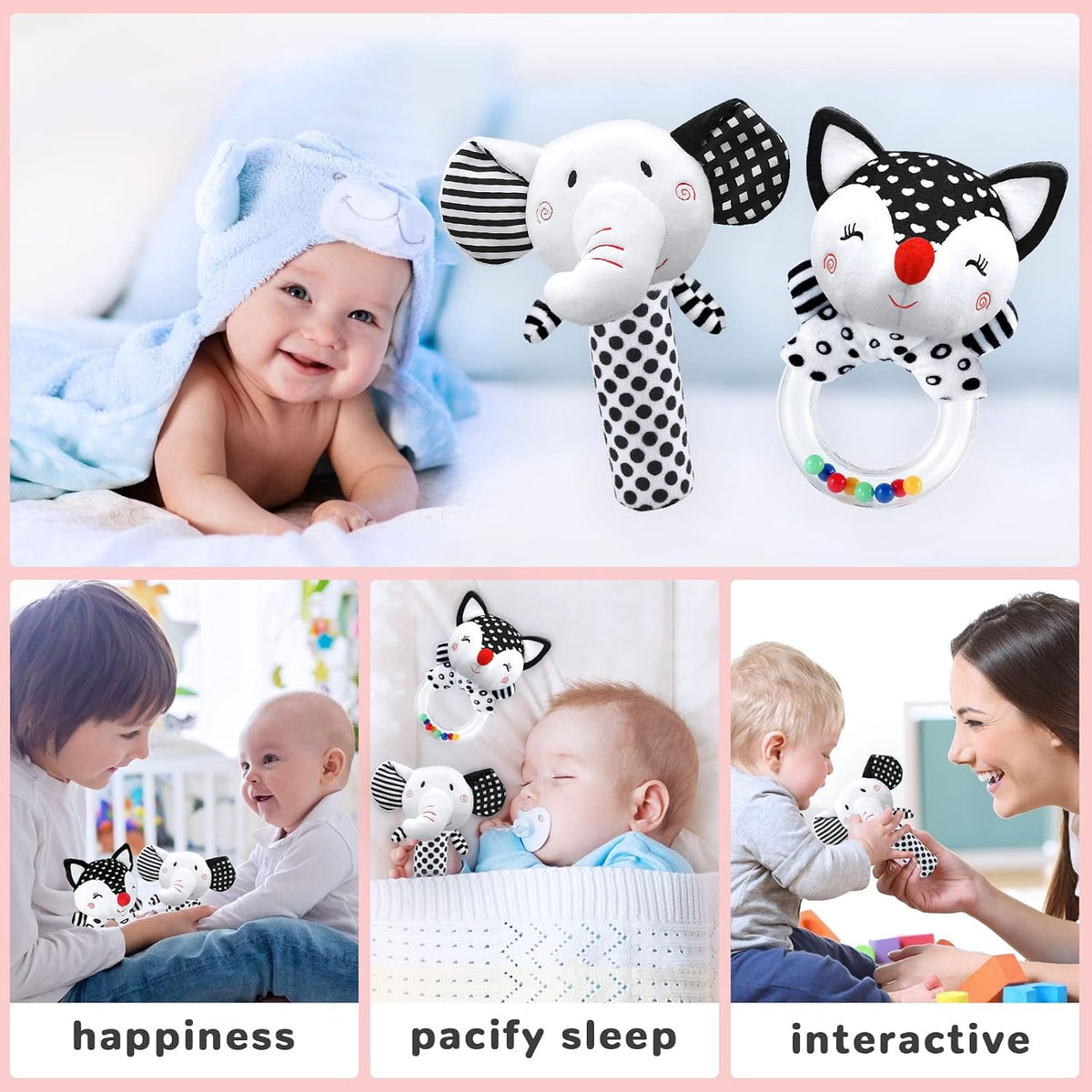 XIXILAND Baby Rattles 0-6 Months Newborn Toys Infant Toys 0-3 Months - Black&White-5 - image 4