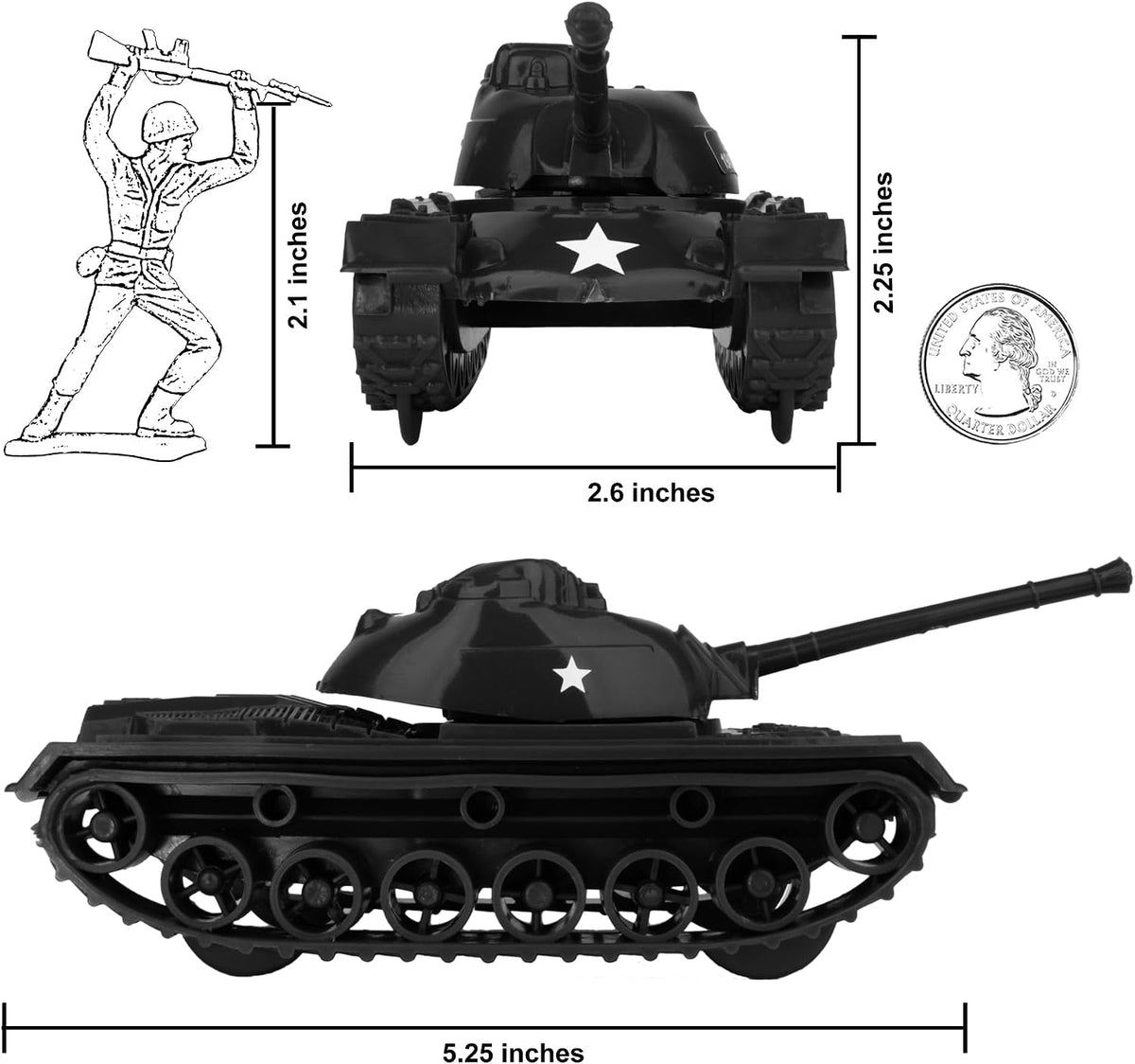 TimMee Toy Tanks for Plastic Army Men, OD Green WW2 3pc - Black - image 2