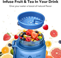 32oz Motivational Water Bottles with Time Marker & Fruit Strainer, Transparent Gradient Color Water Bottle with Times to Drink, Leakproof & BPA Free, Reusable Bottle with Strap (No Straw)