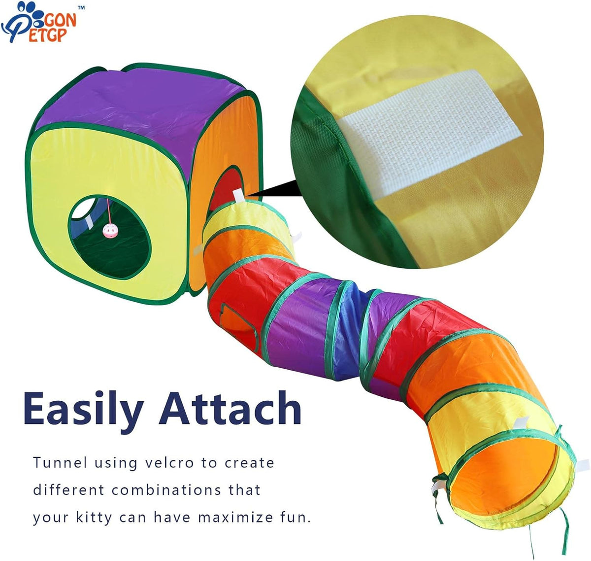 GONPETGP Cat Tunnels for Indoor Cats with Cube Tent Toys Combo - Rainbow - image 4