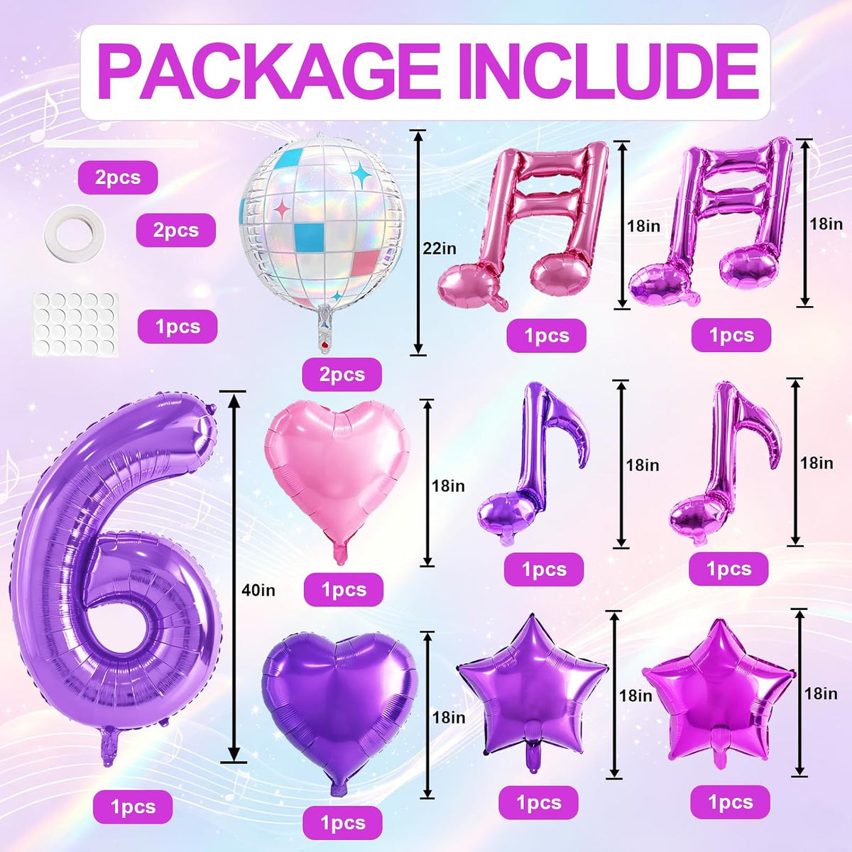 TONIFUL 40 Inch Red Number 3 Balloons Large Foil 3rd Birthday - Purple Music Set / Number 6 - image 2