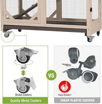 GUTINNEEN Rabbit Hutch Indoor Mobile Bunny Cage with Run Wooden 2 Story Guinea Pig Cage Outdoor for Small Animals with Wheels,Two Deeper No Leak Trays(Brown)