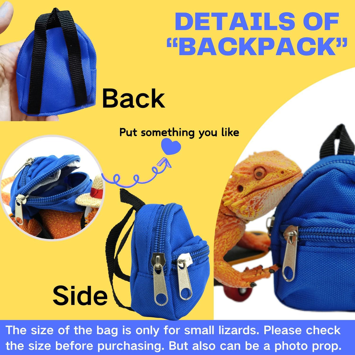 3 Pack Bearded Dragons Accessories Toy Lizard Backpack Adjustable Hat - image 4