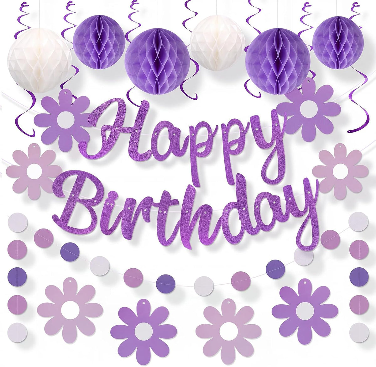 YEOCU Birthday Decorations - Purple&while / Flower