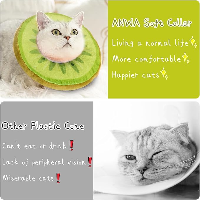 ANWA Adjustable Cat Cone Collar Soft, Cute Cat Donut Collar After Surgery, Kitten Recovery Cones to Stop Licking