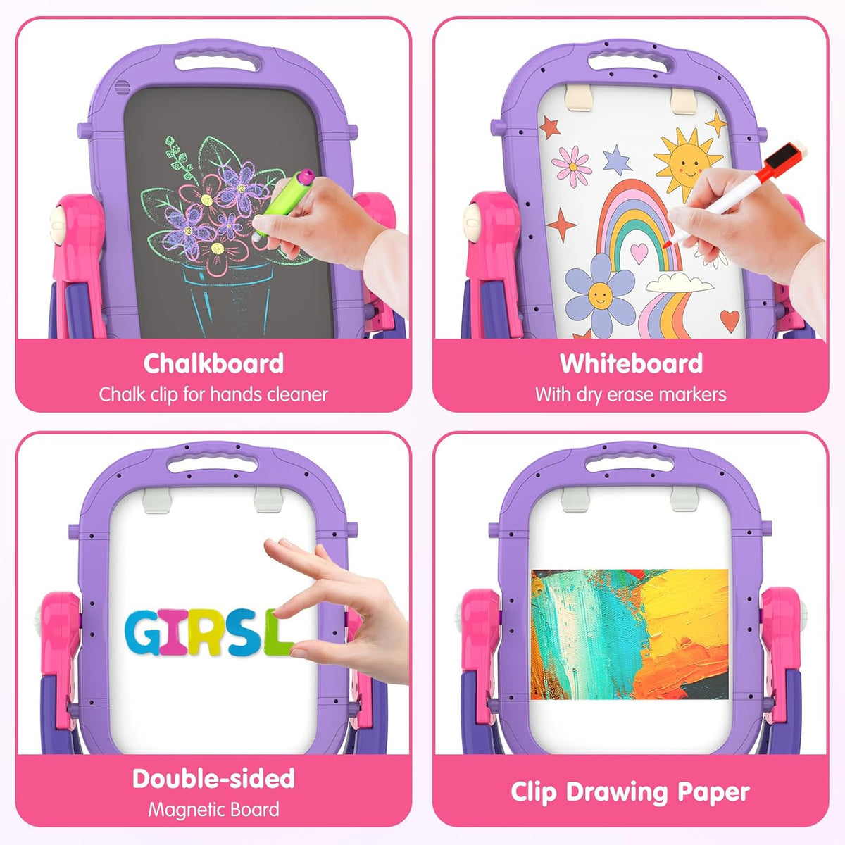 Kids Easel for Toddler Age 3 4 5 Magnetic Double-Sided Drawing Board - purple red - image 3