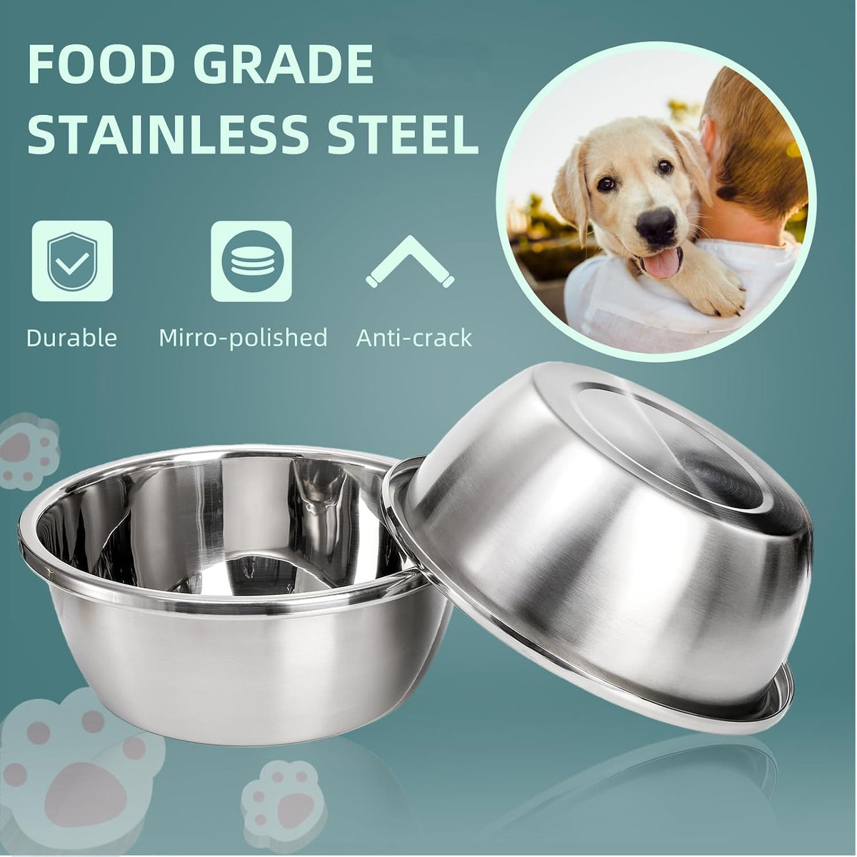 2 Pack Large Dog Bowls, Stainless Steel - image 2