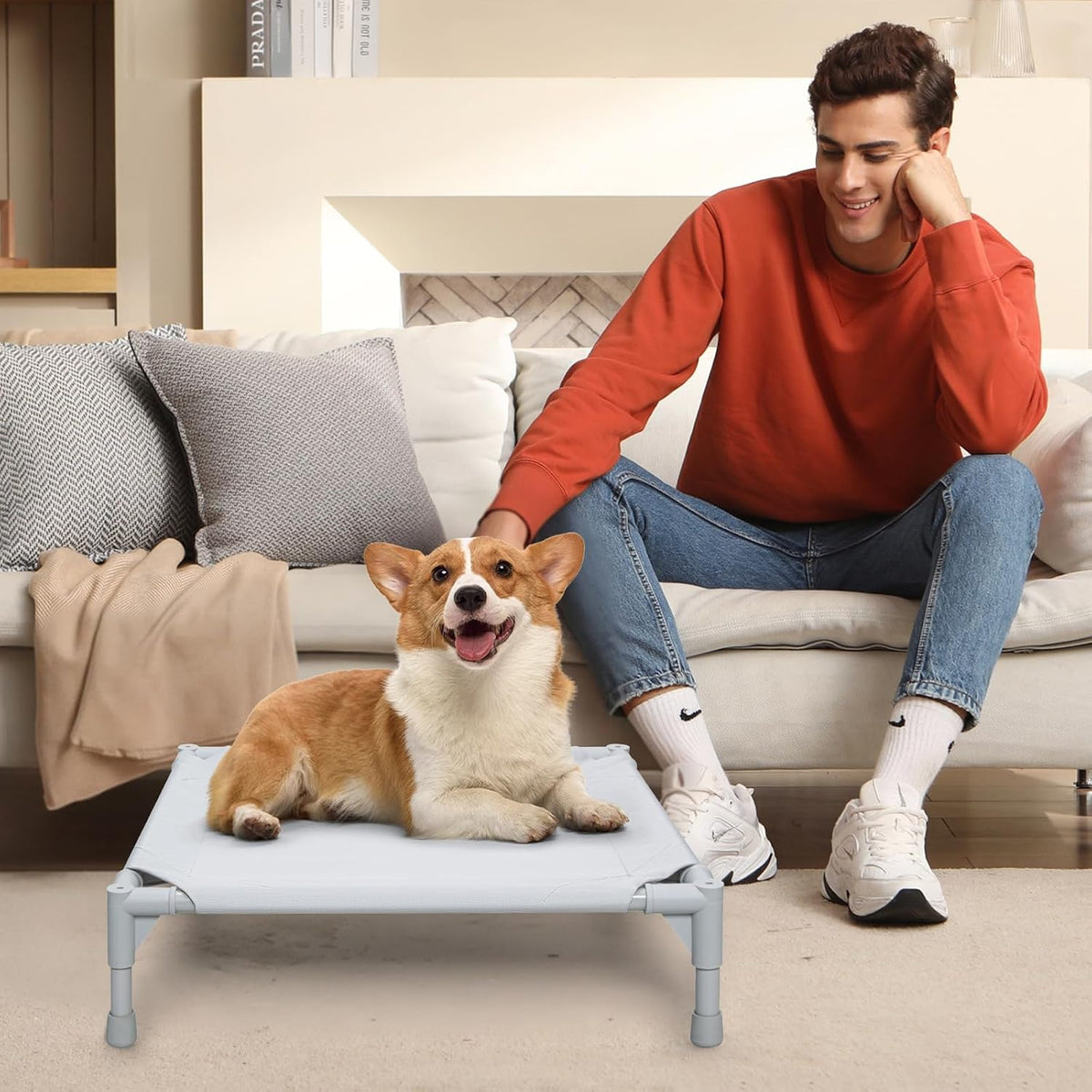 Love&go Elevated Dog Bed with Metal Frame - S - Grey / Small-18.5x18.5x5.5 inch - image 4