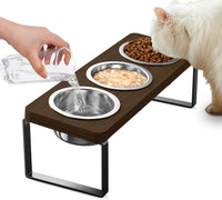 Elevated Cat Bowls with 3 Stainless Steel Bowls - Walnut 1 PACK