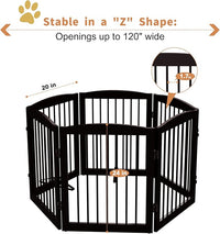 Freestanding Pet Gate for Dogs, Foldable Wooden Dog Gate for House, Extra Wide Indoor Pet Barrier for Stair, Doorway, Hall, Support Feet Included, 120 Inch Wide, 6 Panels 24", Brown