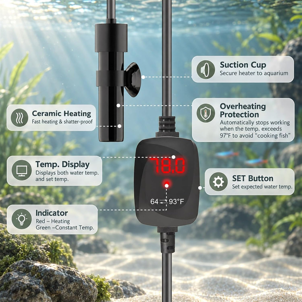 10W USB 5V/2A Alumina Ceramic Super Mini Betta Heater for Tanks ≤ 1 - For Tanks ≤ 1 Gal - image 4