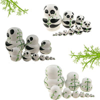 Apol set of 10 handmade wooden big-belly panda bear nesting dolls holding bamboo - view 2