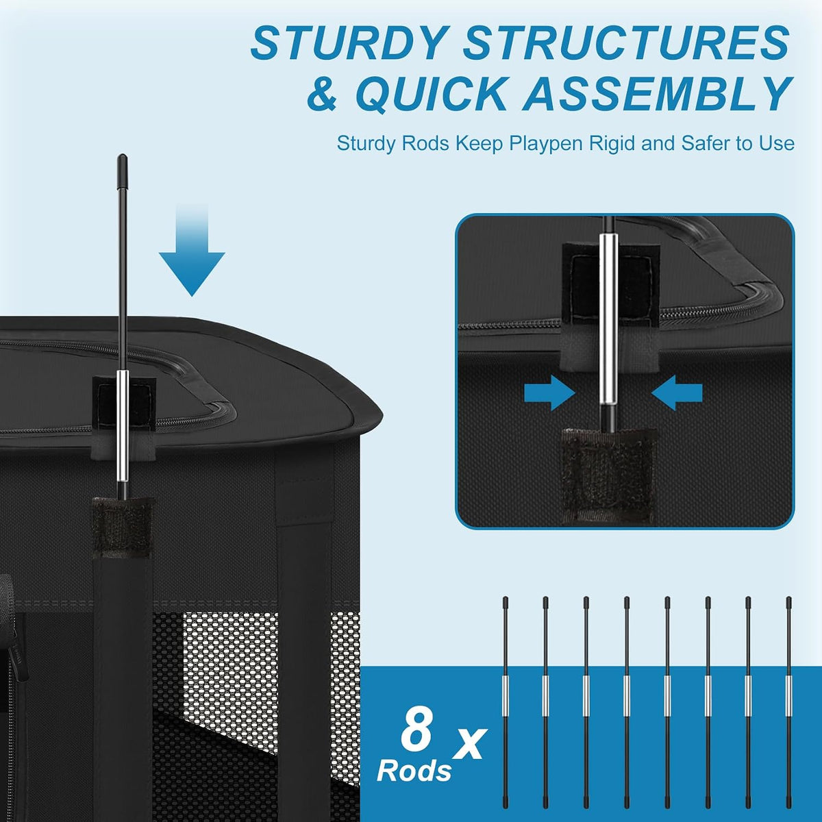 X-ZONE PET Dog Playpen, Puppy Cat Play Pen Portable Foldable Indoor/Outdoor Tent Crate Cage - Black / X-Large - image 2