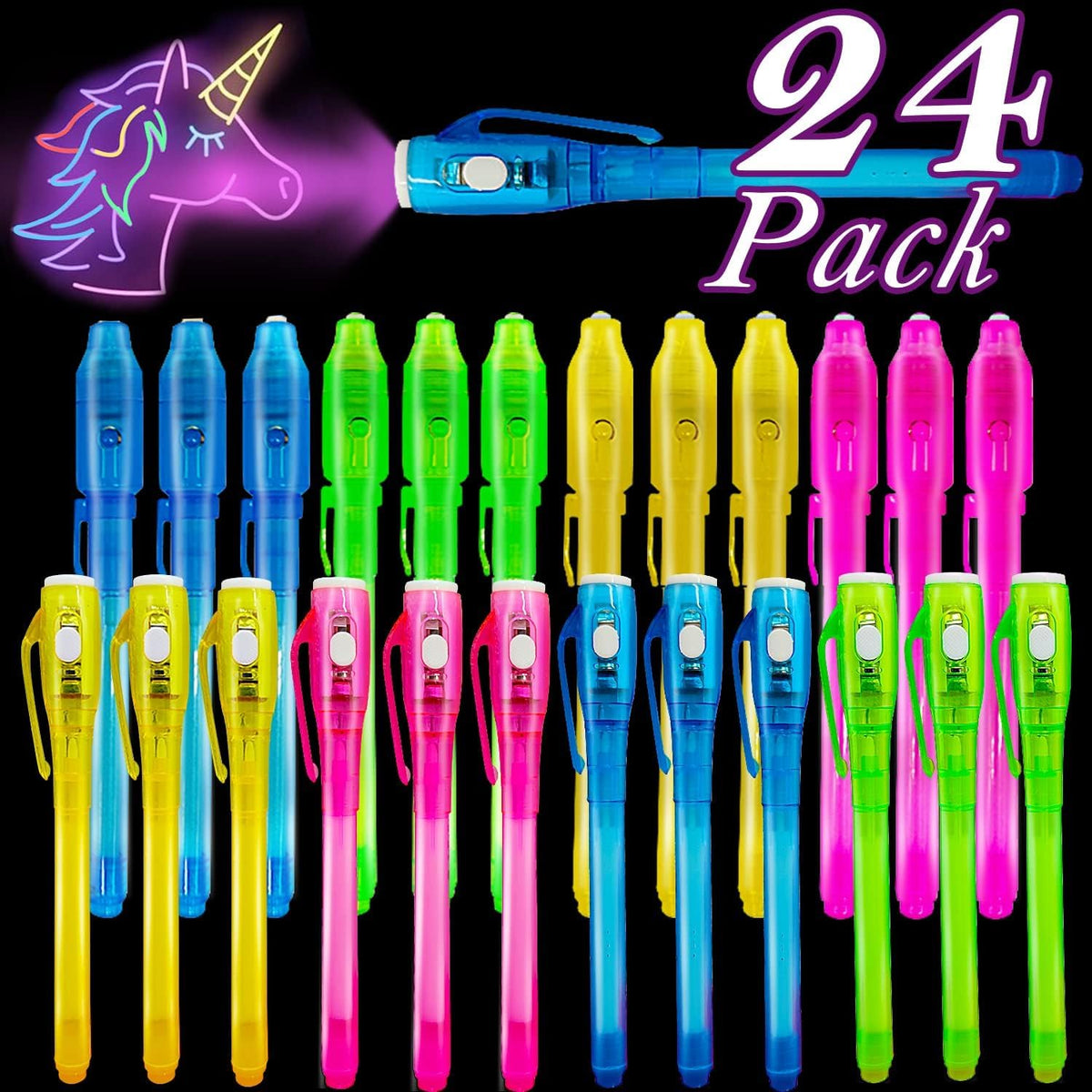32 Pack 2 Style Invisible Ink Pen with UV Black Light Secret Spy Pens – Fun for Kids & Family - 24 Pack