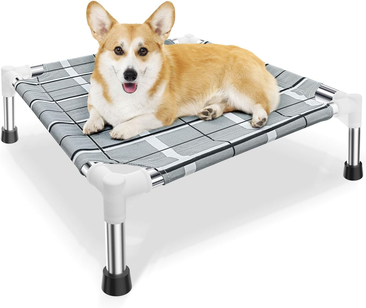 Elevated Dog Bed, Raised Cooling Lifted Dog Cot for Indoor & Outdoor – Essentials for Dogs - Grey / S:20'' x 20'' x 6''