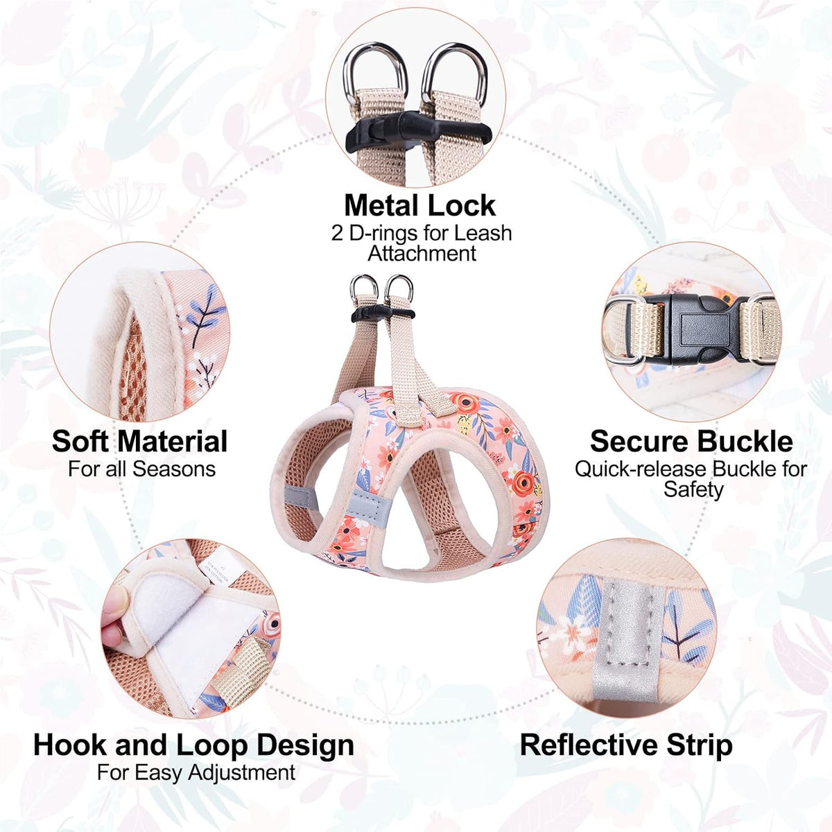 Small Dog Harness and Leash Set, No Pull Puppy Pet Vest, S - Small(Chest Girth 14.5" - 16") / Pink Rose - image 2