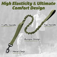 rabbitgoo Tactical Dog Leash, Heavy Duty Training Bungee Lead – Essentials for Dogs - Green / Max: 5.2ft - image 4
