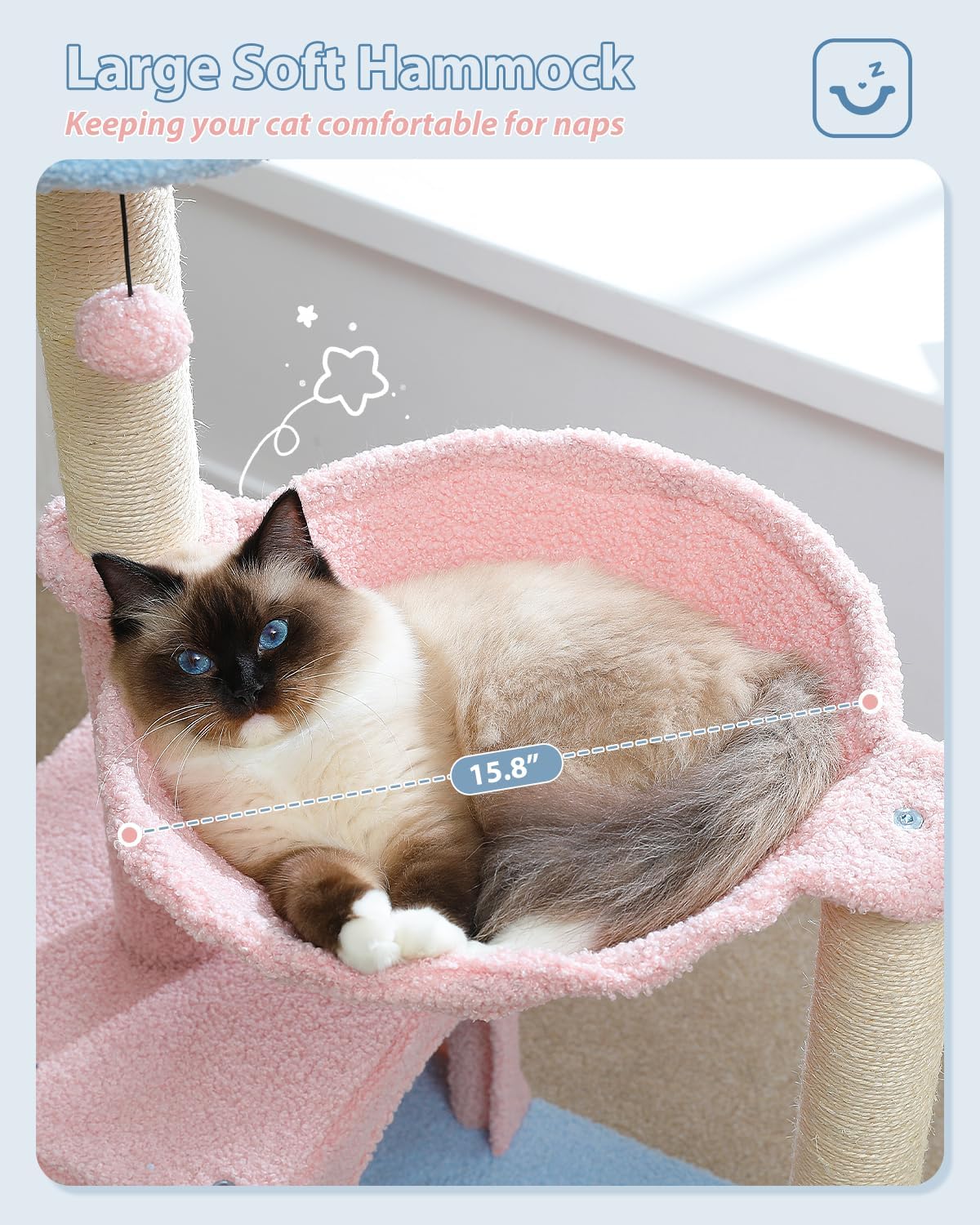 Flower Cat Tree with Large Metal Frame Hammock - 35" Upgraded Flower Cat Tree / Blue - image 4