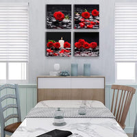 Yxbhhym-Zen Bathroom Wall Art Rose Picture Black and Red Wall Decor Flower Canvas Prints Meditation Poster Framed Wall Art for Living Room Bedroom Accessories Room Décor Spa Stone Decorations