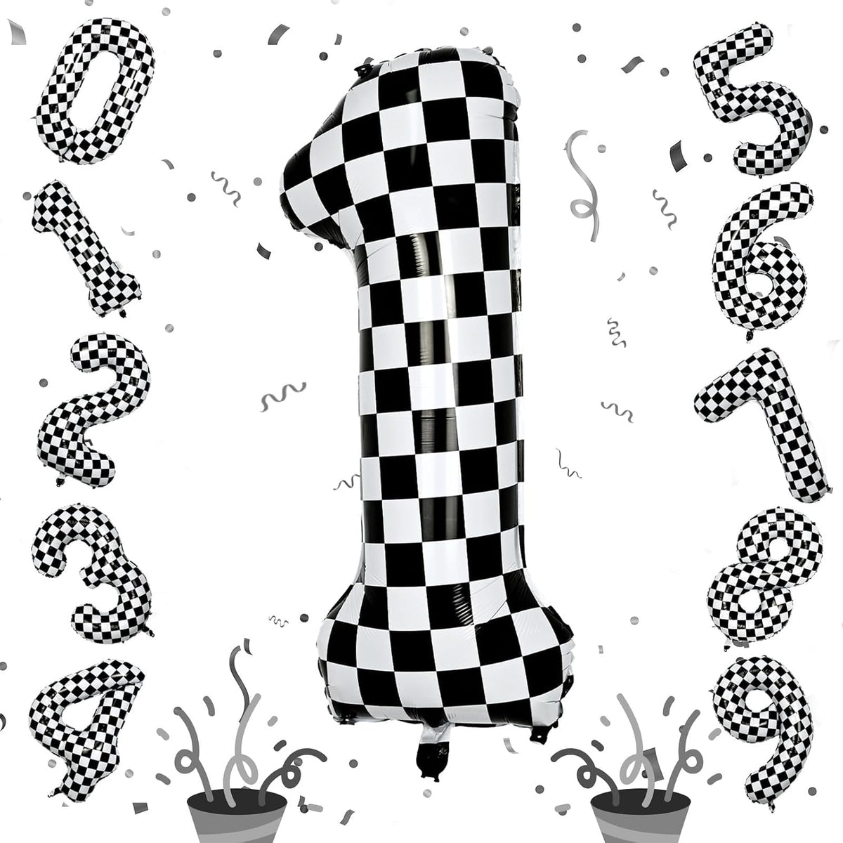 Checkered Number Balloon 1 - Checkered / Number 1