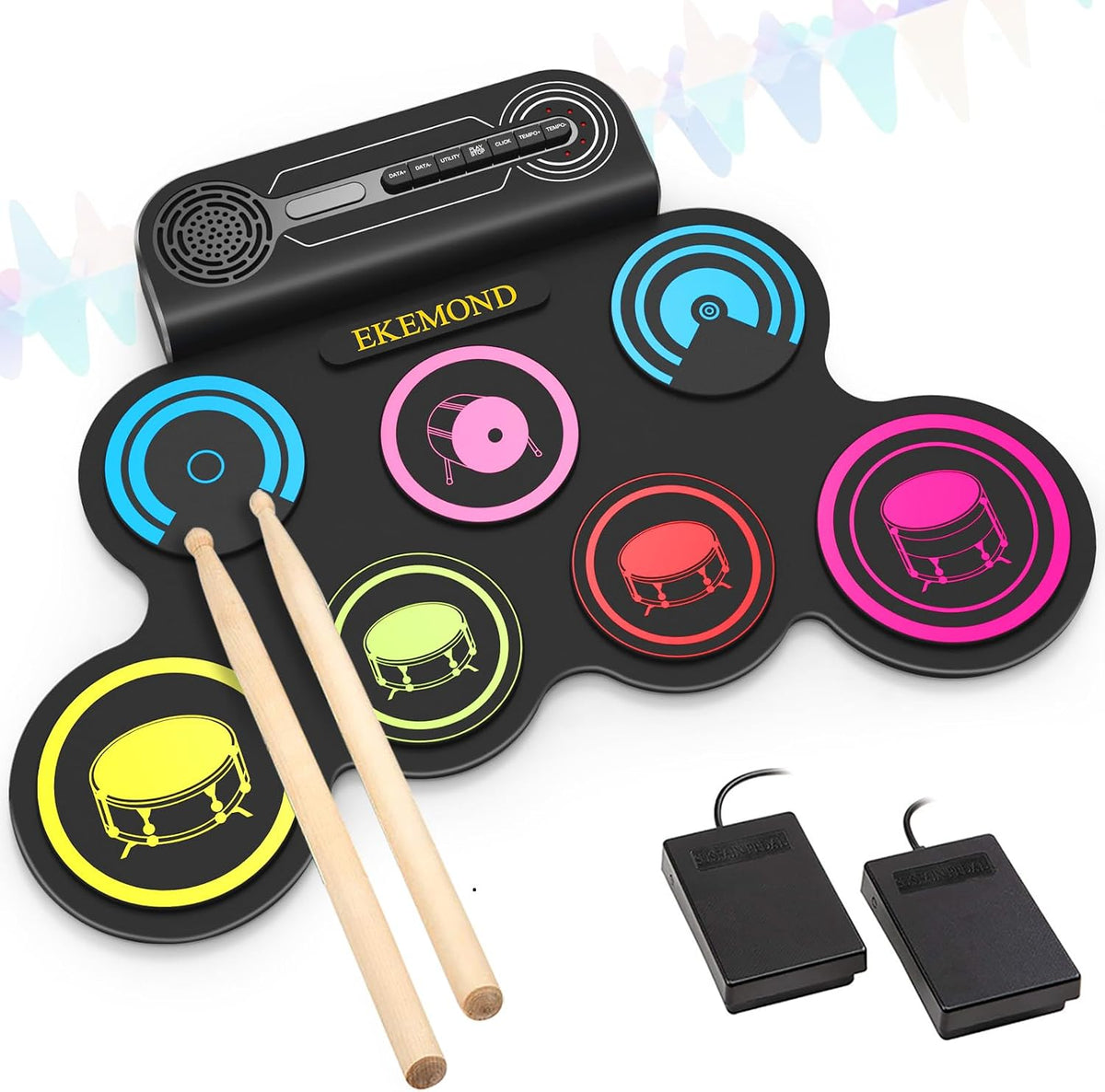 Electric Drum Set, 9 Drum Practice Pad - 7pads multi-colored