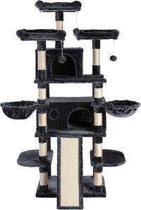 SHA CERLIN 68 Inches Multi-Level Large Cat Tree for Large Kitties/Big Cat Tower with Condo/Cozy Plush ‌Pussycat Perches/Sisal Scratching Posts and Hammocks/Activity Center/Dark Grey