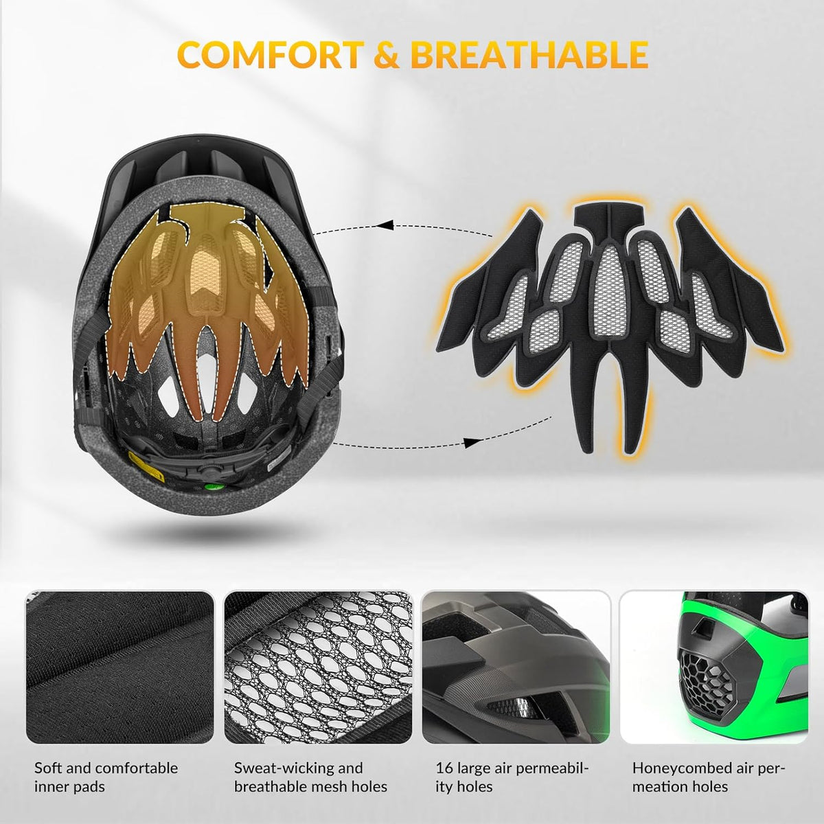 ROCKBROS Kids Full Face Bike Helmet Lightweight Detachable MTB Helmet – Fun for Kids & Family - Green Silver Black / Medium - image 2