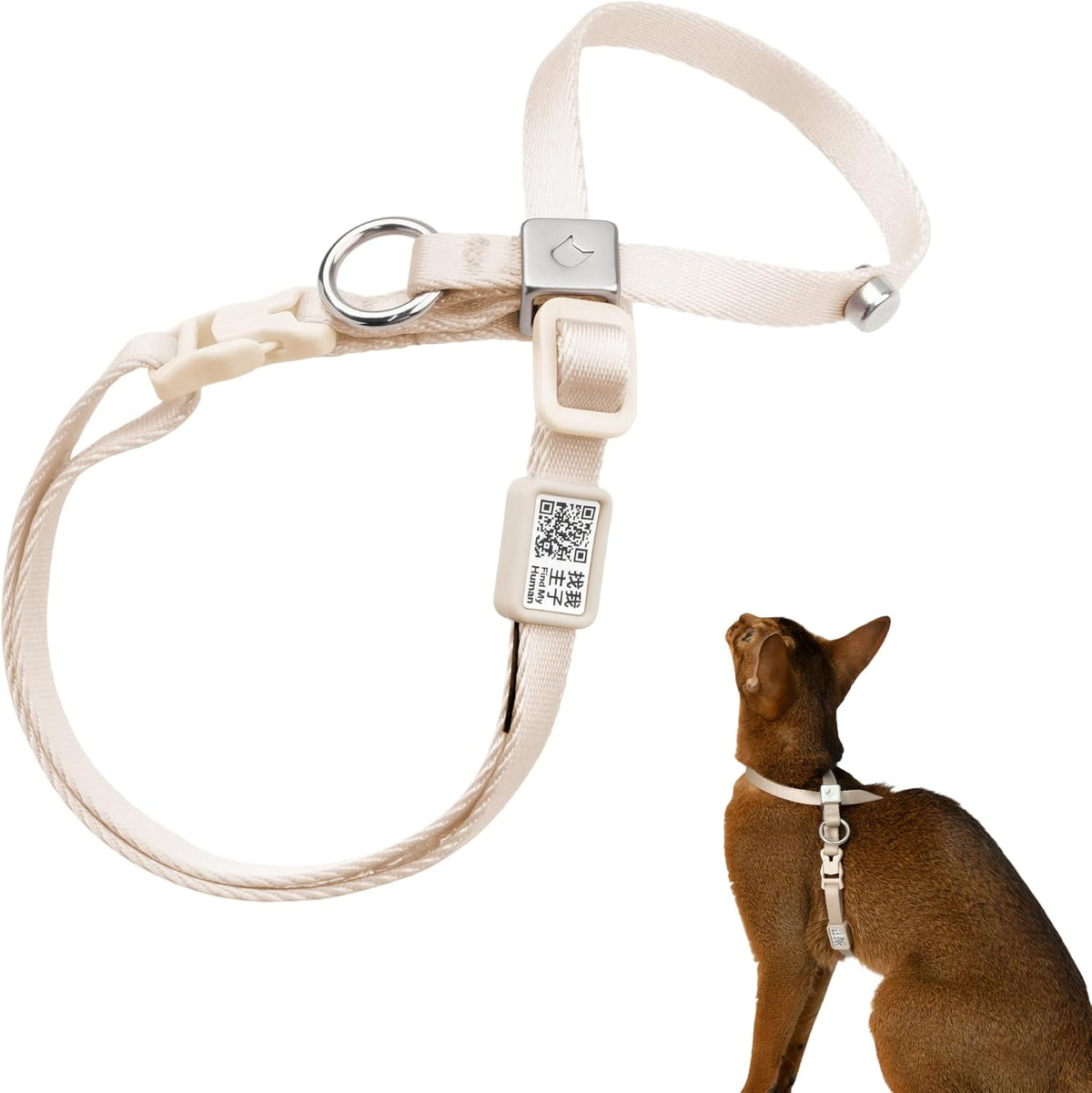 BuddyArmor linen escape proof cat harness with figure 8 design and quick-release buckle