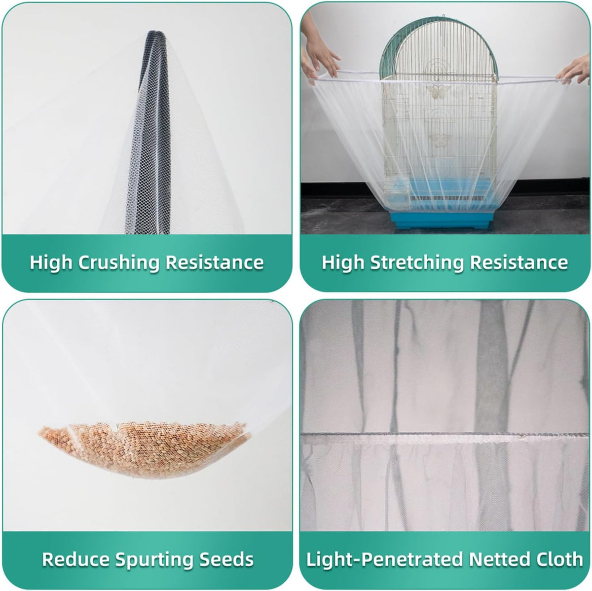 Bird Cage Seed Catcher, Seed Catcher Guard Net Cover - Solid-white / 15.7" x87" - image 4