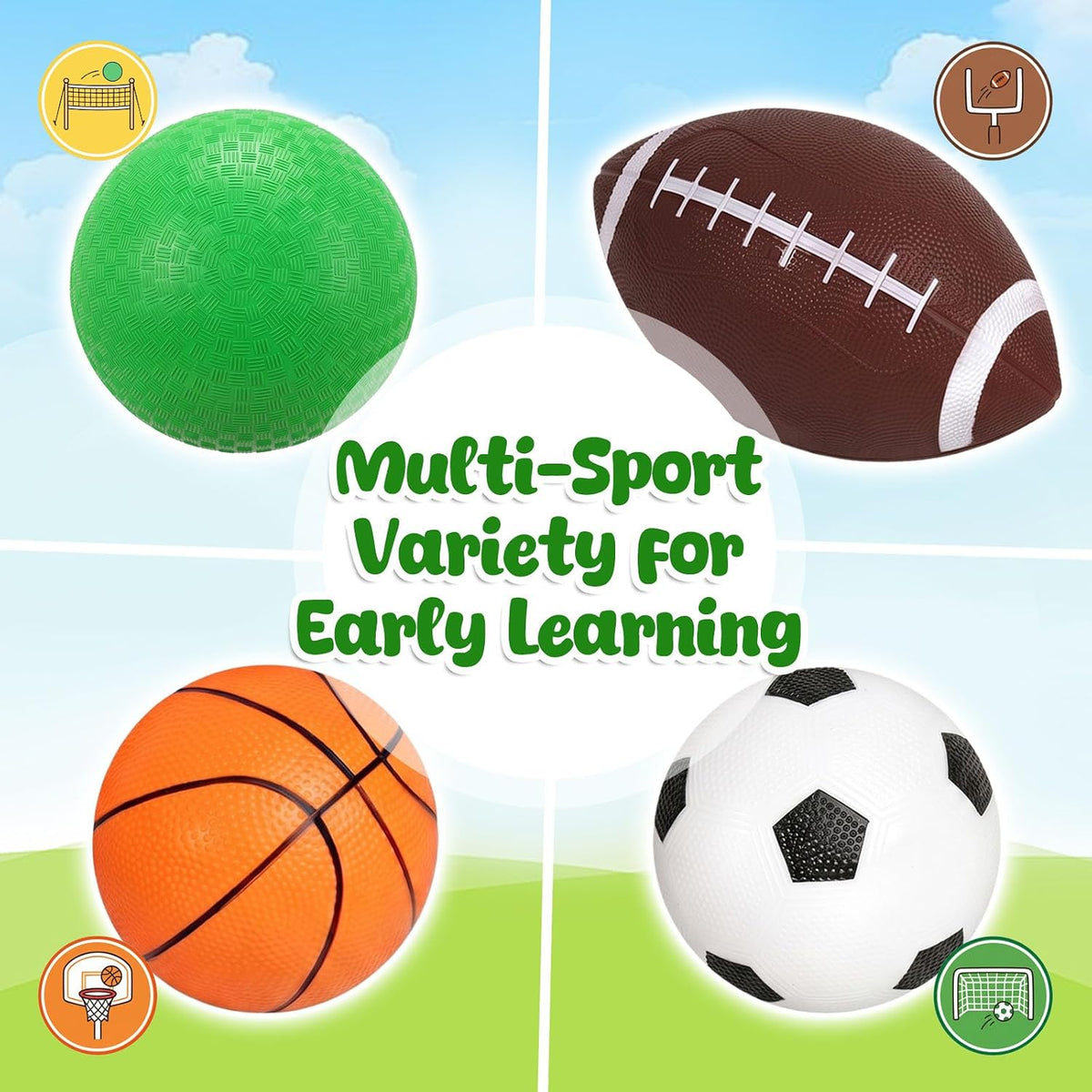 3 otters 4 piece kids sports balls set with football, soccer ball, basketball and pump - view 4