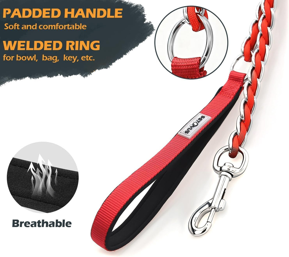 Chain Dog Leash, Bite-Proof Metal Leash - red / 7.25FT(5-30lb) - image 3