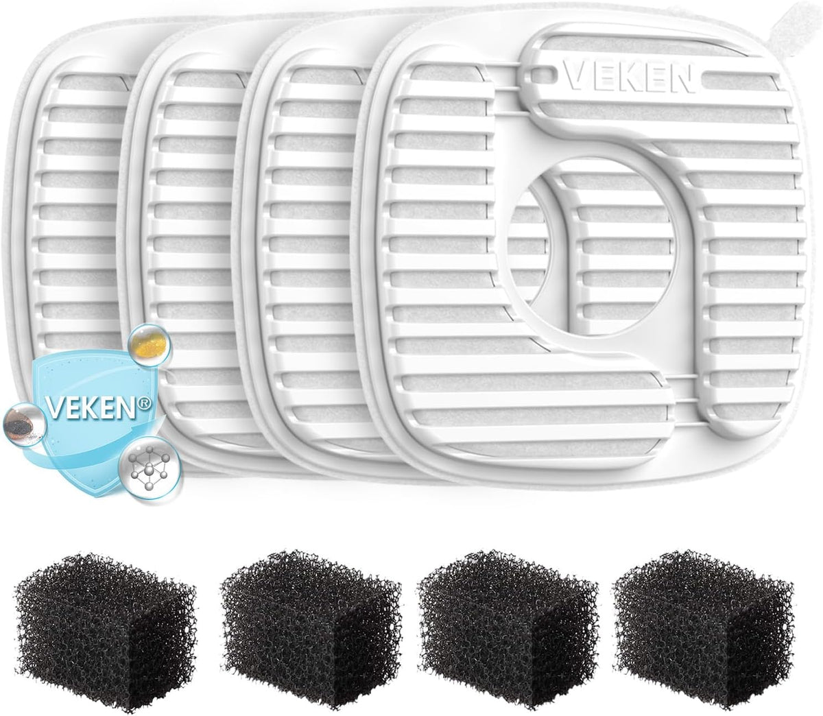 Veken Cat Water Fountain Filters, F1 Series - 4 Filters+4 Sponges (1 month supply)