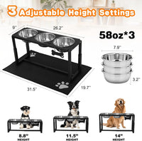 Elevated Dog Bowls, Metal Raised Dog Bowl Stand with 2 Thick 58oz Stainless Steel Food Bowls - Black-58oz x 3 / Height: 8.8-14" - image 4
