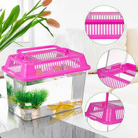 HANABASS Mini Fish Tank with Lid, Handheld Transparent Fish Box, Plastic Small Transparent Aquarium with Handle, Turtle Tortoise Habitat Tank, 5.9x4.3x3.7 Inches